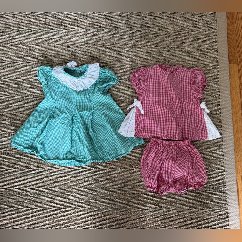 🎀 James & Lottie Outfit Bundle,Size 18M | Red Gingham Set + Green gingham Dress